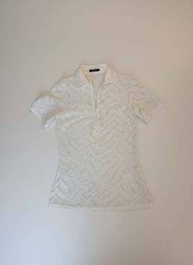 Anne Fontaine White Textured Zip Polo Top Size XS Designer Stretch Blouse